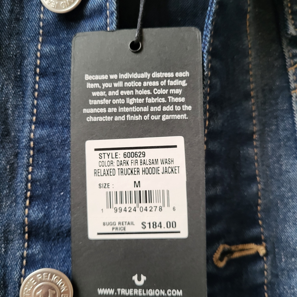 TRUE RELIGION Women's Relaxed Denim Trucker Hooded Jacket size M New Medium NWT - Picture 4 of 11